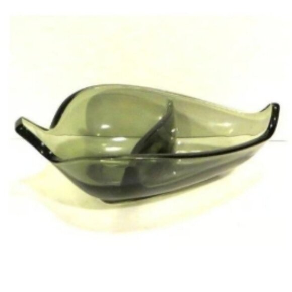 Vintage MCM Green Glass Dish For Home Decor And Serving Dual Sections - Picture 2 of 8